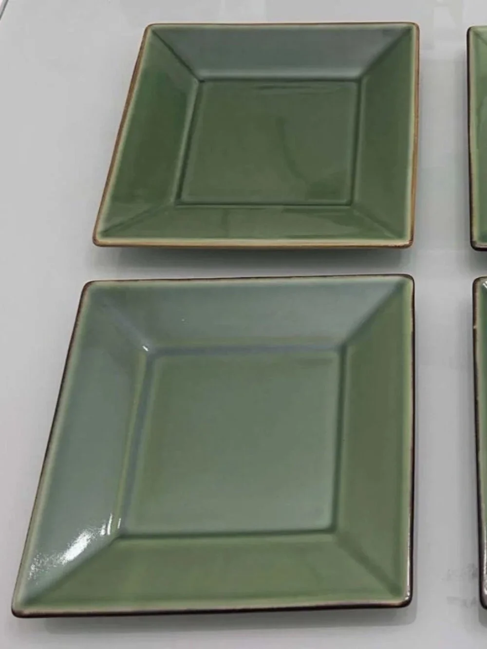 Set of 4 Pottery Barn Asian Green Square Salad Plates - Japan